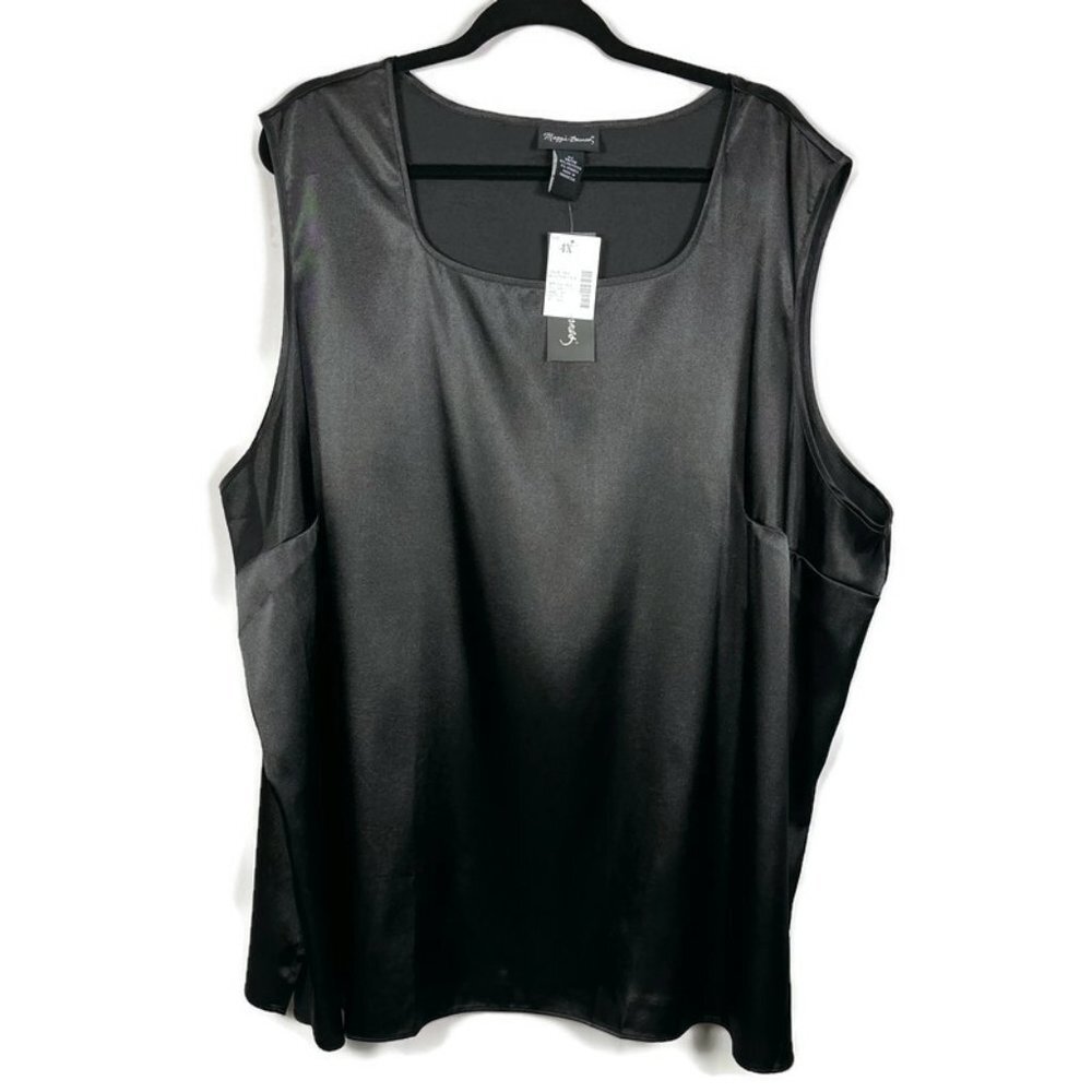 Maggie Barnes Womens Satin Sleeveless Blouse Top Size 4X Black Office Basic NWT